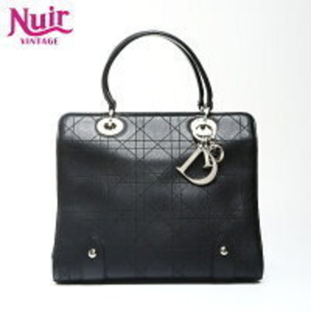 Christian Dior Lady Cannage Stitch Calf Leather Handbag Black